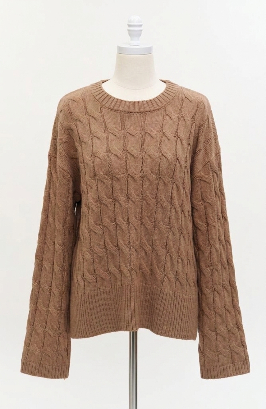 NEW SIX/FIFTY willow cable knit sweater in brown
